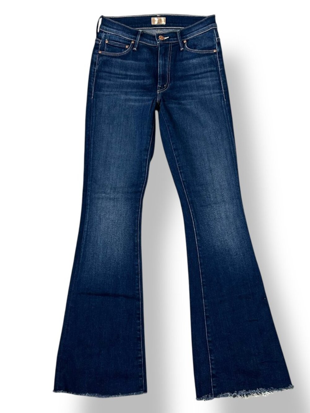 Mother The Weekender Fray Flare Jeans Medium Dark Wash Midrise Sz 26